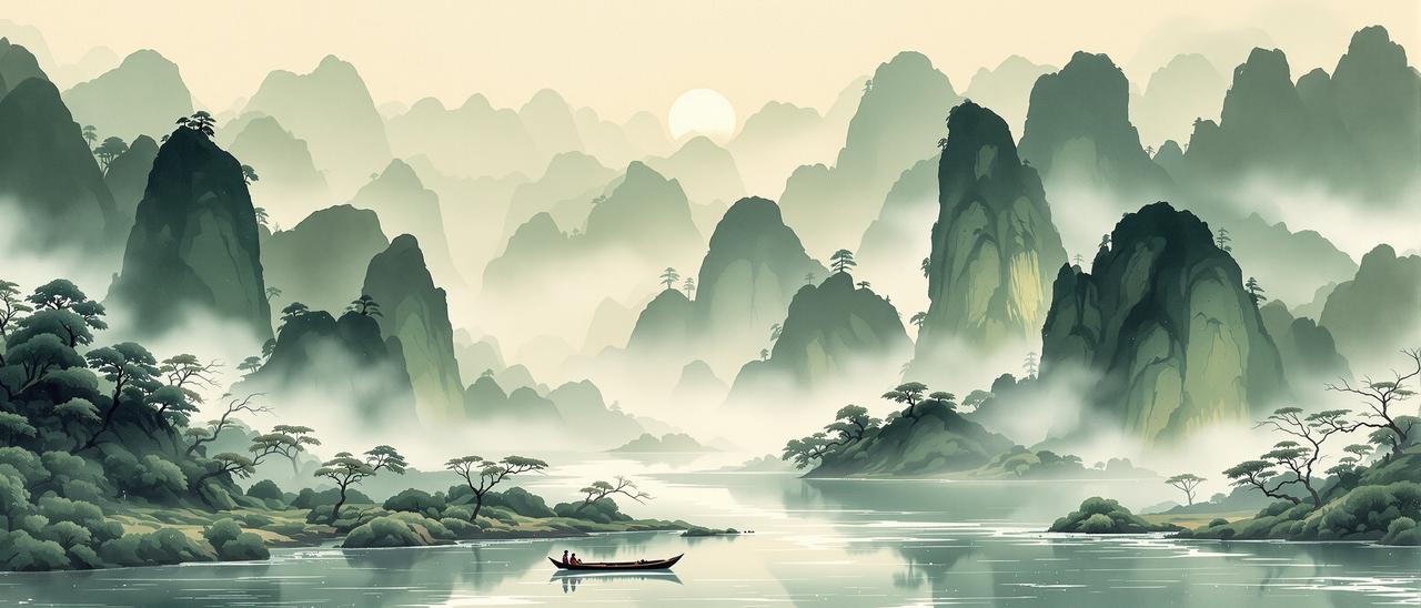综合影院求片区背景 - 东方山水意境